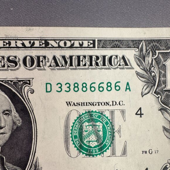 2 triples together & 1 pair Trinary - 2021 $1 (ONE DOLLAR) Fancy Serial Number - Picture 1 of 3